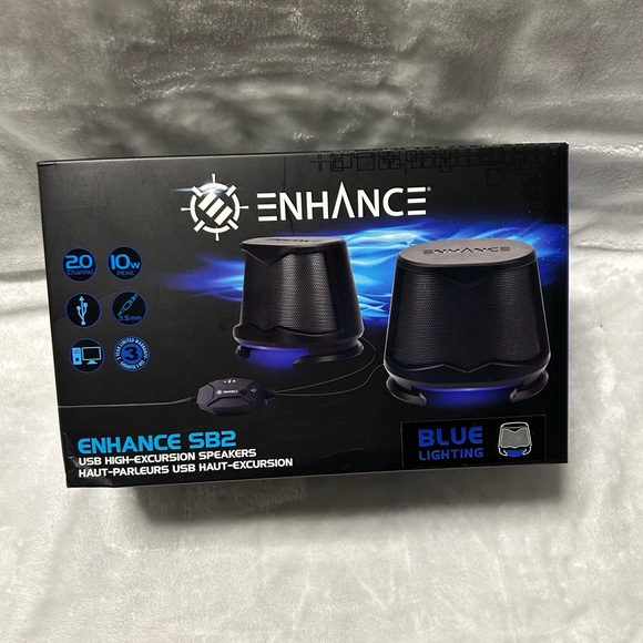 Enhance SB2 USB High-Excursion Speakers Blue LED Wired Gaming Desktop Laptop PC